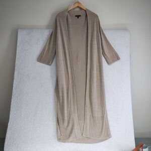 Banana Republic Long Cardigan Womens M Duster Open Front Ribbed Hem Tan Knit
